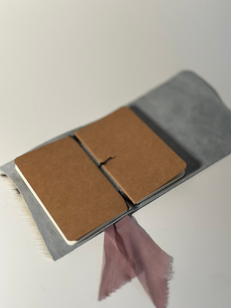 The Archive / Salt & Pepper Trifold Hair On Cowhide Journal — Pocket