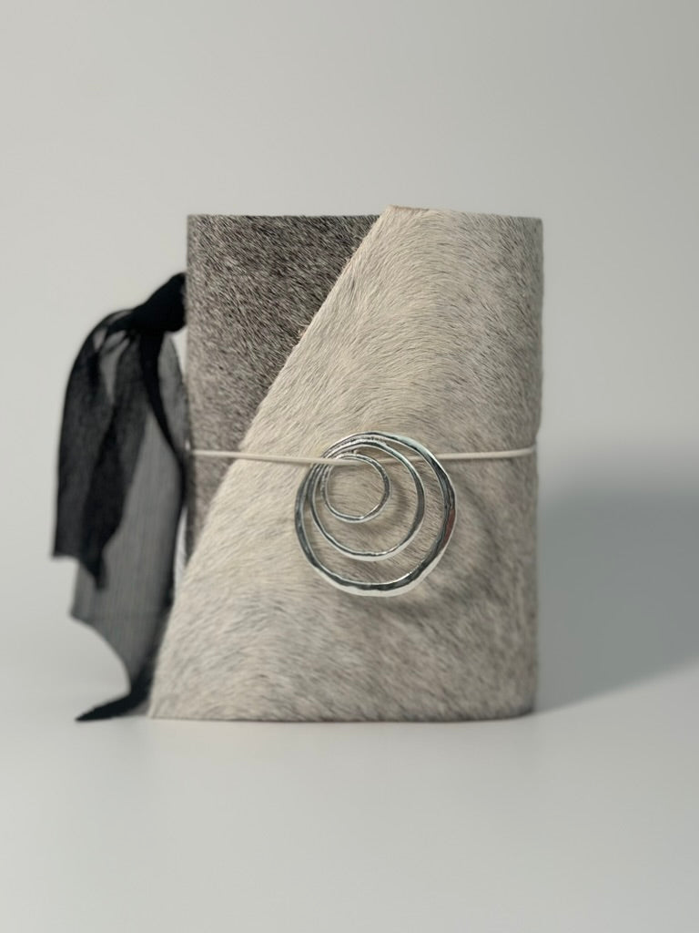 The Archive / Silver Ombré Trifold Hair On Cowhide Journal  — Pocket
