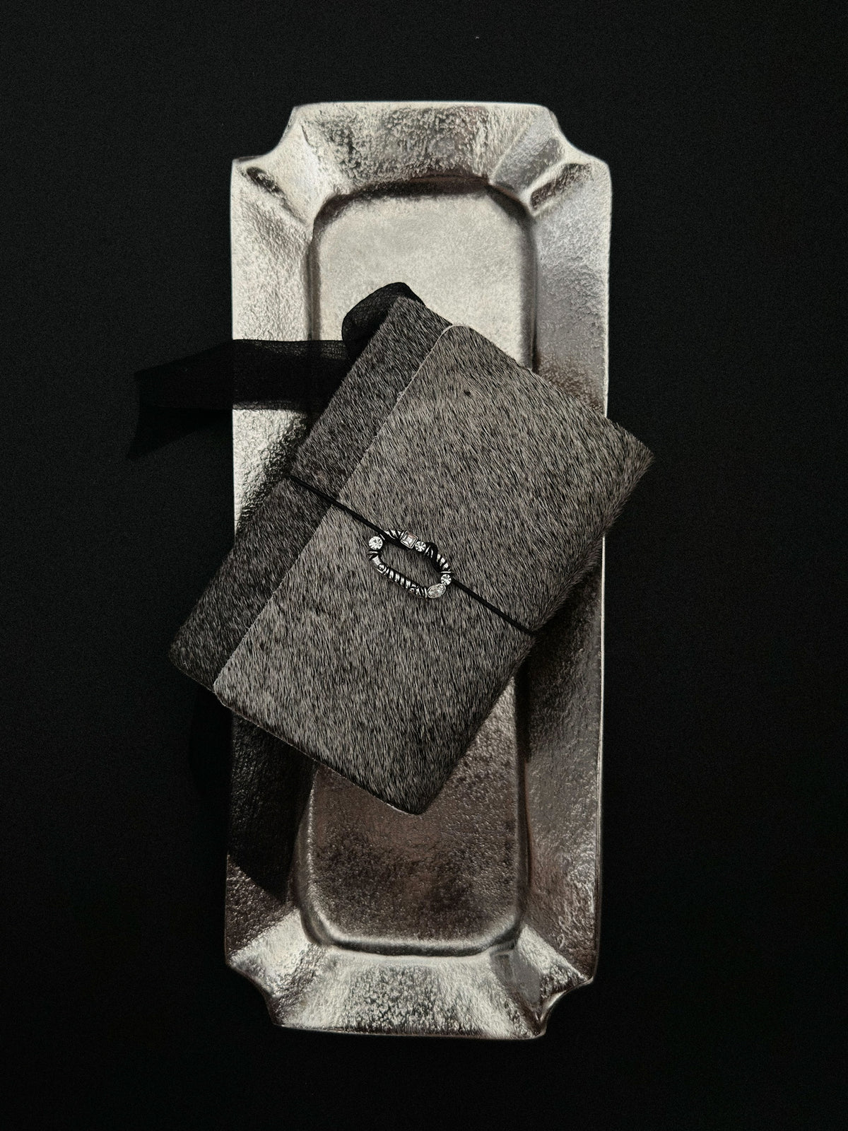 The Archive / Silver Ombré Trifold Hair On Cowhide Journal  — Pocket