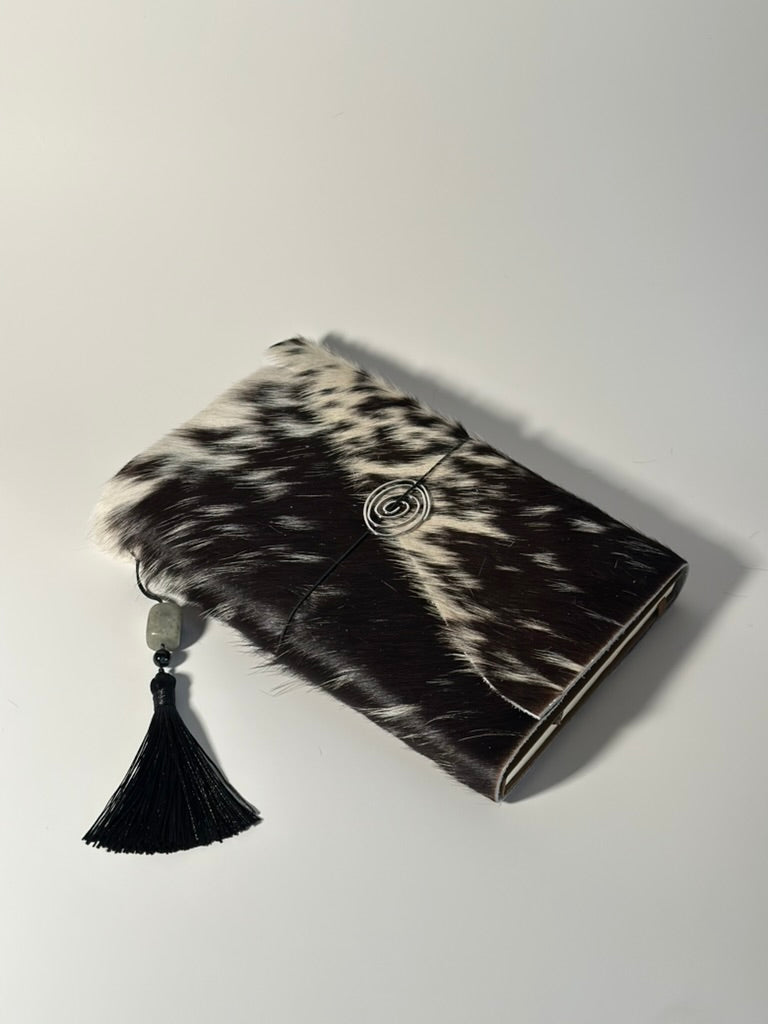 The Archive / Salt & Pepper Trifold Hair On Cowhide Journal  — XL