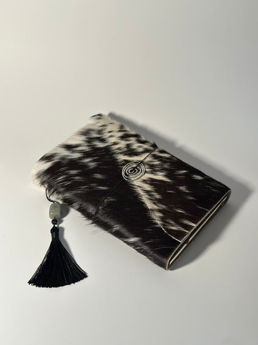The Archive / Salt & Pepper Trifold Hair On Cowhide Journal  — XL