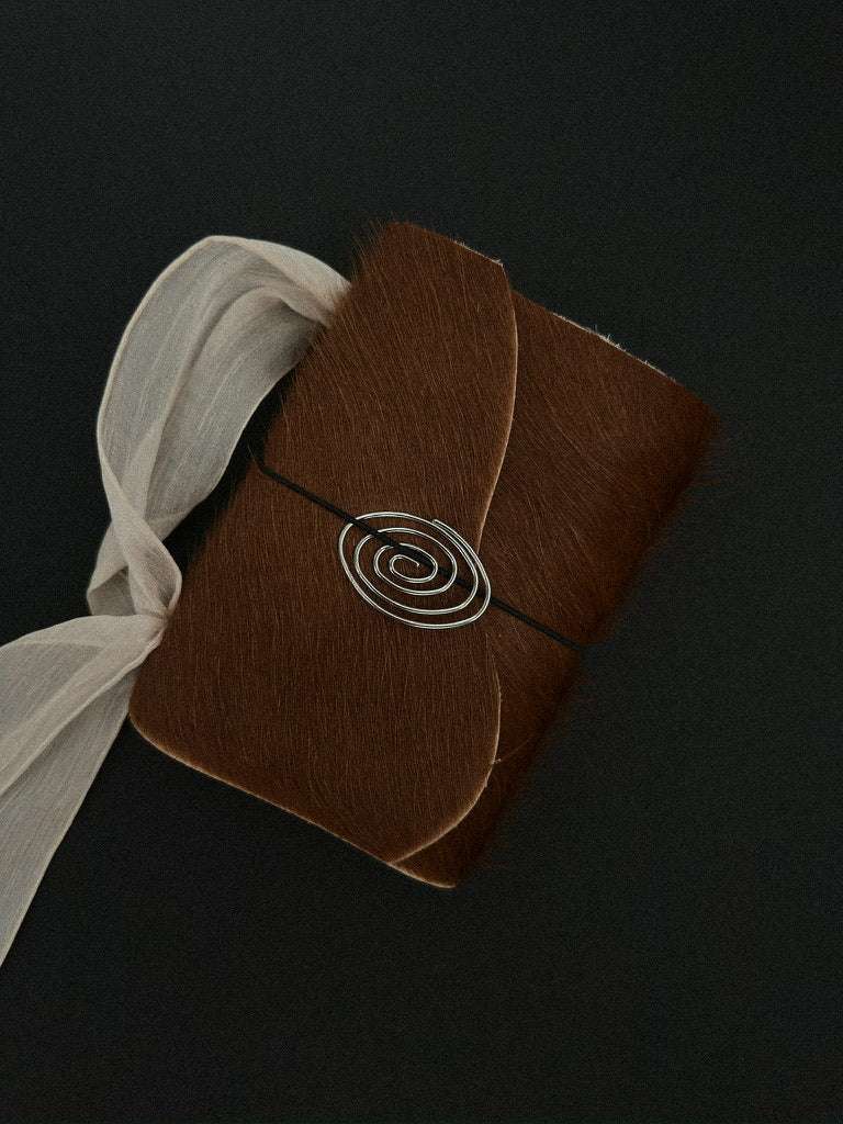 The Archive / Burnt Sienna Trifold Hair On Cowhide Journal  — POCKET, XL