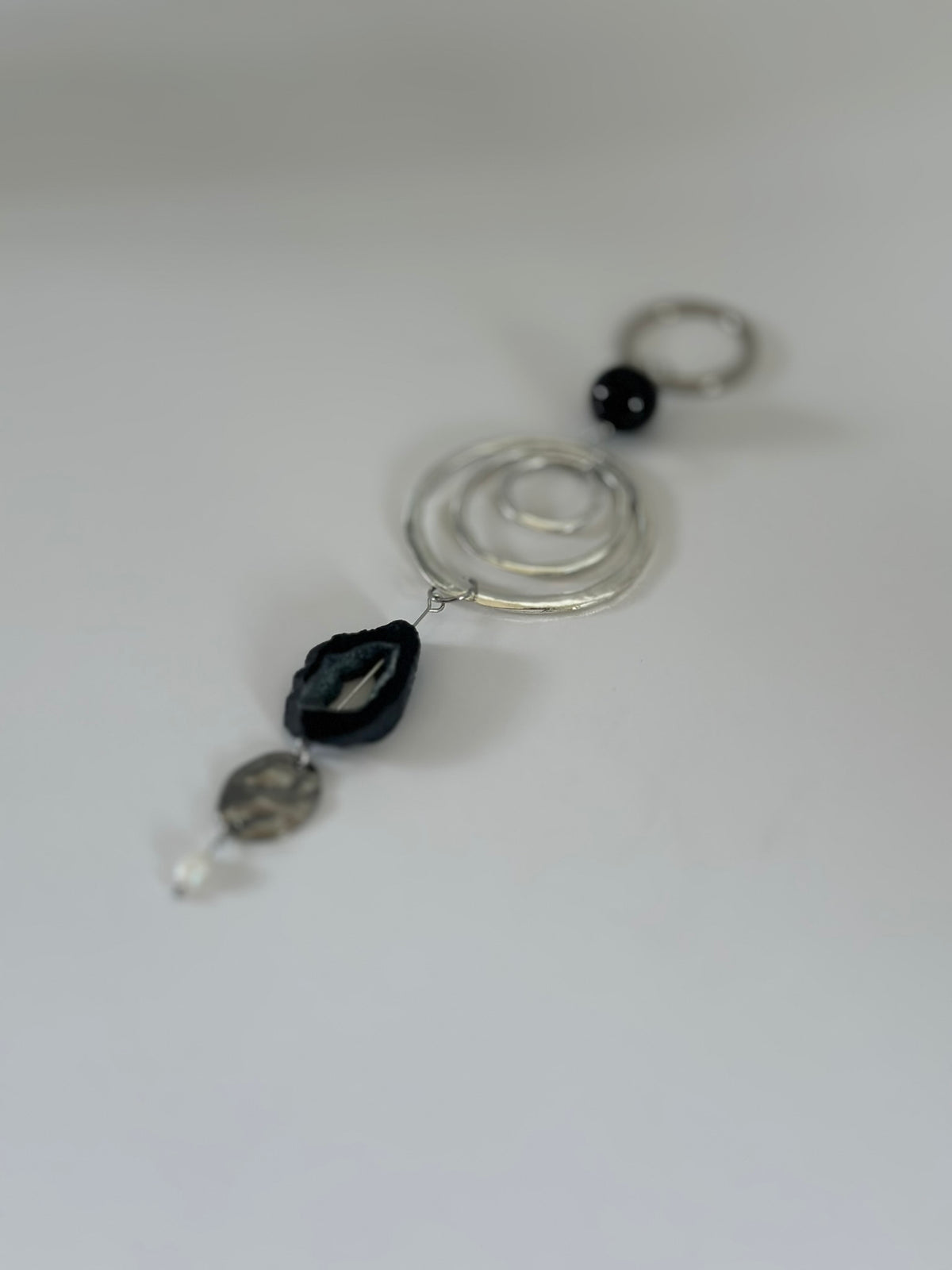 Semi-precious Gemstone Bag Charm with Sculptural Metal Accents