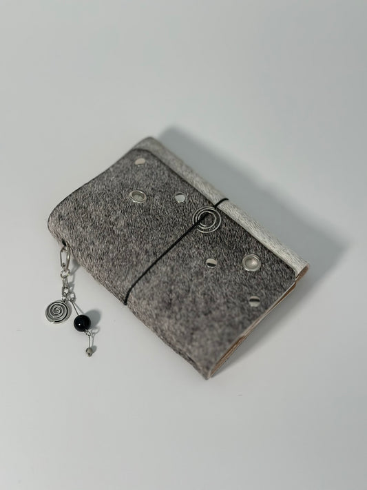 The Archive / Silver Ombré Trifold Hair On Cowhide Journal  — Pocket
