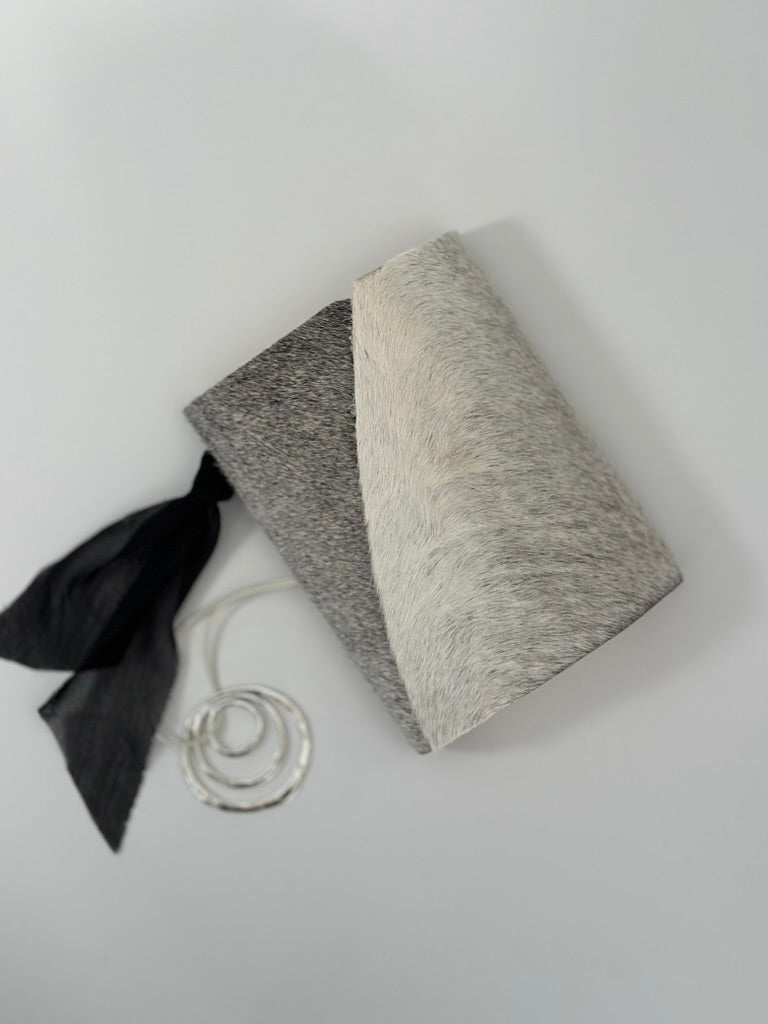The Archive / Silver Ombré Trifold Hair On Cowhide Journal  — Pocket