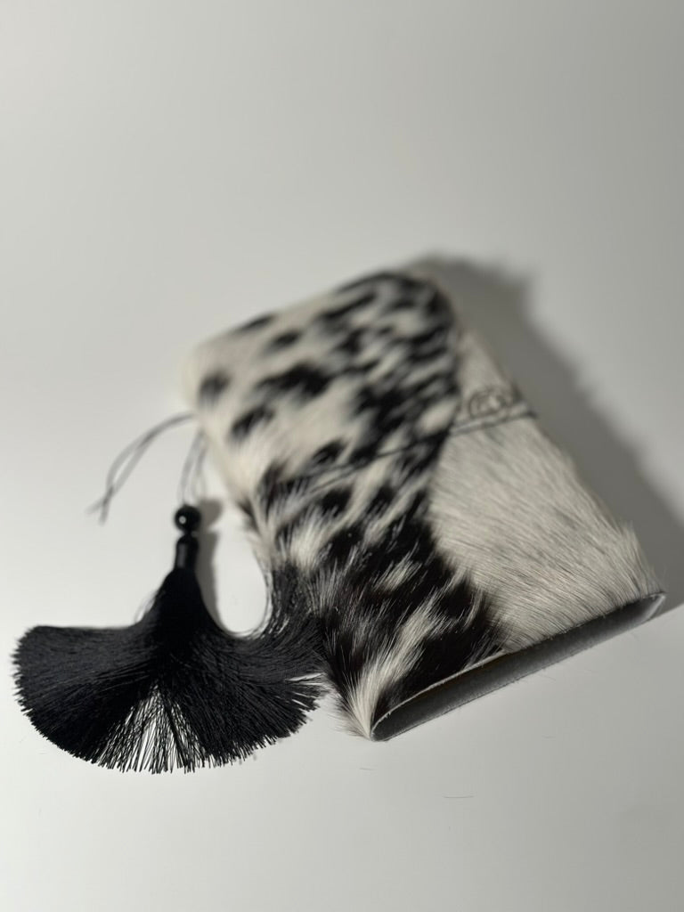 The Archive / Salt & Pepper Trifold Hair On Cowhide Journal  — XL