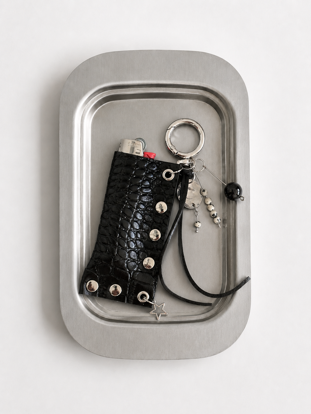 Croc Embossed Leather Lighter Case with Curated Charms