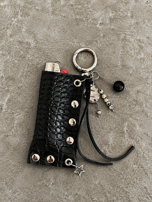 Croc Embossed Leather Lighter Case with Curated Charms