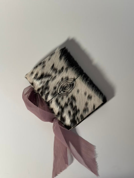 The Archive / Salt & Pepper Trifold Hair On Cowhide Journal  — Pocket